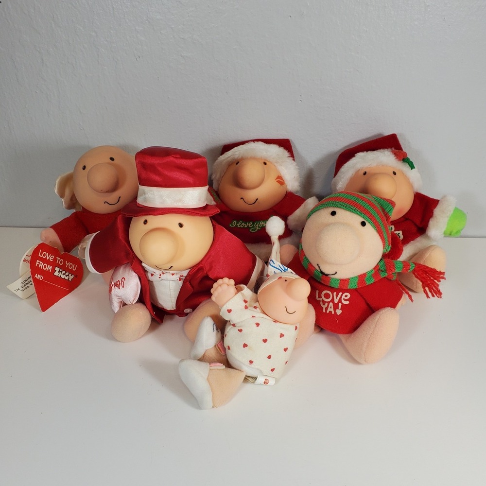 Lot 6 Ziggy Dolls Holiday Christmas Valentines Red American Greetings Vintage